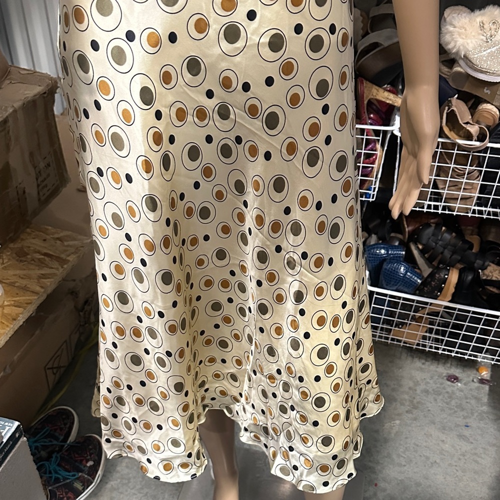 IEdesigned Cream and Brown Circle Pattern sleeveless side zip Midi Dress size 12 - Picture 2 of 7